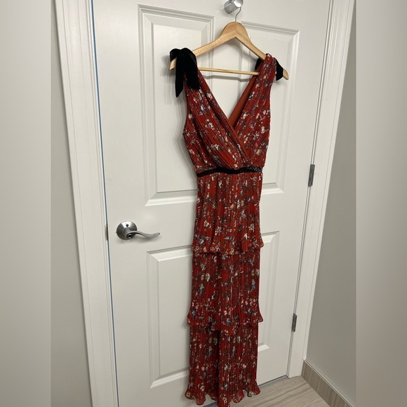 NWOT Lulus Such Sophistication Rust Red Floral Pleated Maxi Dress - Picture 2 of 8